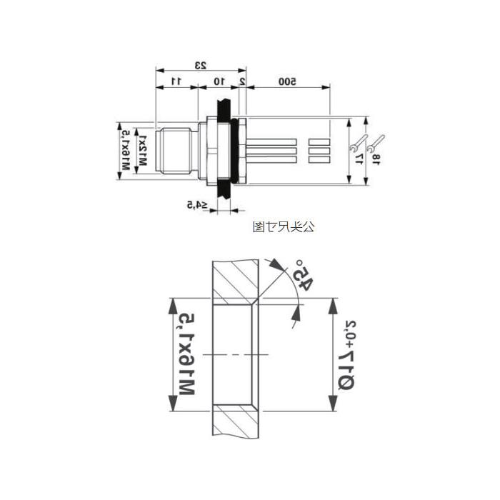 M12 5Pin, straight male head, flange socket, plate rear mounting, suitable for field welding installation, 64SC01H